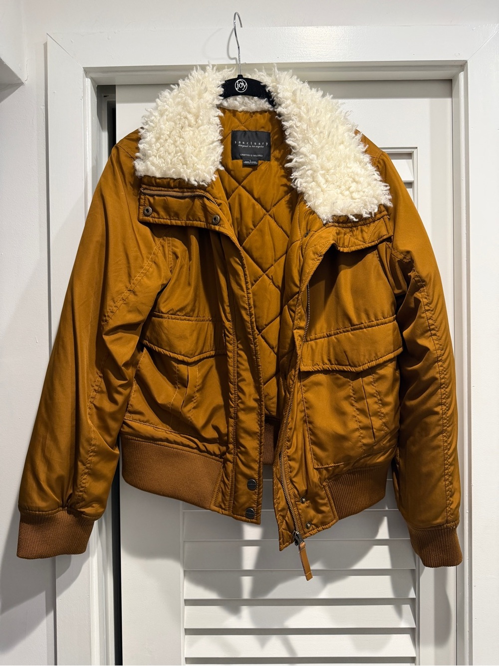 Sanctuary Quilted Sherpa Collar Bomber Jacket - Mustard NWOT